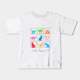 Nine colorful cats in square frame and one heart Kids T-Shirt